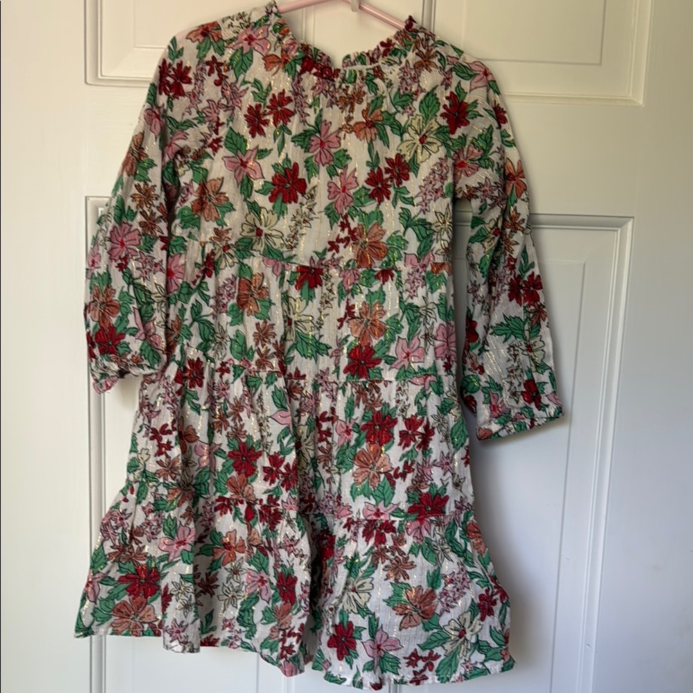 Size 4 Crewcuts Red and Green Ruffled Tiered long-sleeve dress